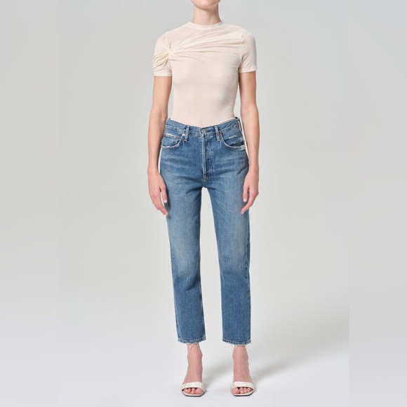 Agolde Denim - AGOLDE Riley High Rise Straight Crop‎ Jeans Medium Blue Wash Size 26
